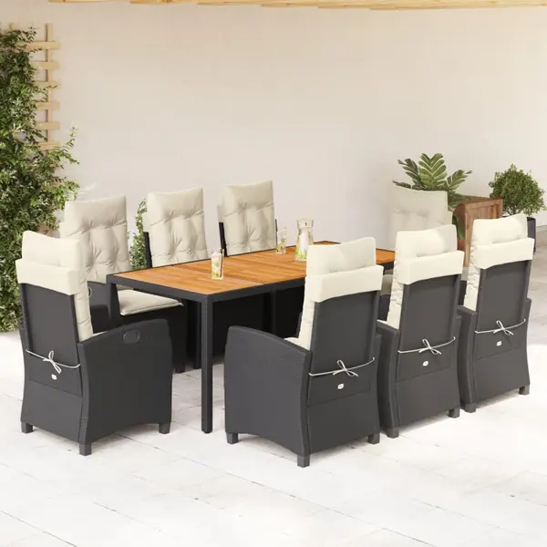 Gossi set mobilier de gradina cu perne, 9 piese, negru, poliratan