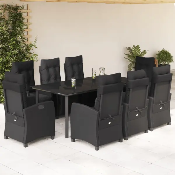 Gossi set mobilier de gradina cu perne, 9 piese, negru, poliratan