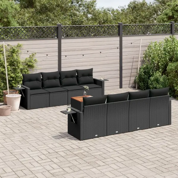 Gossi set mobilier de gradina cu perne, 9 piese, negru, poliratan