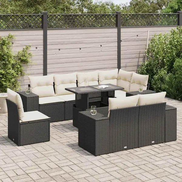 Gossi set mobilier de gradina cu perne, 9 piese, negru, poliratan