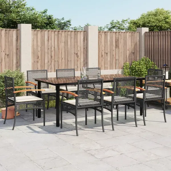 Gossi set mobilier de gradina cu perne, 9 piese, negru, poliratan
