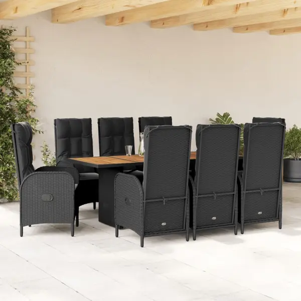 Gossi set mobilier de gradina cu perne, 9 piese, negru, poliratan