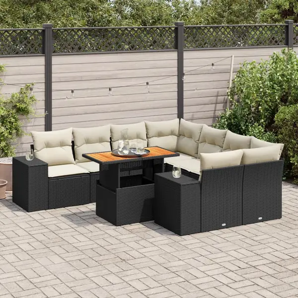 Gossi set mobilier de gradina cu perne, 9 piese, negru, poliratan