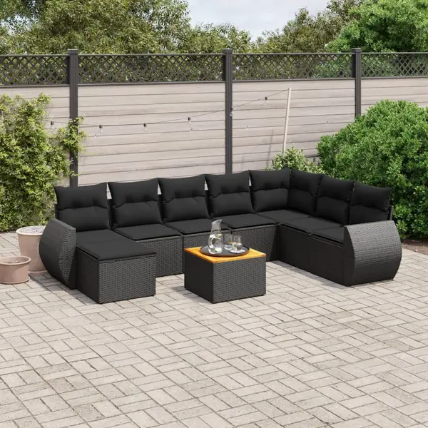 Gossi set mobilier de gradina cu perne, 9 piese, negru, poliratan