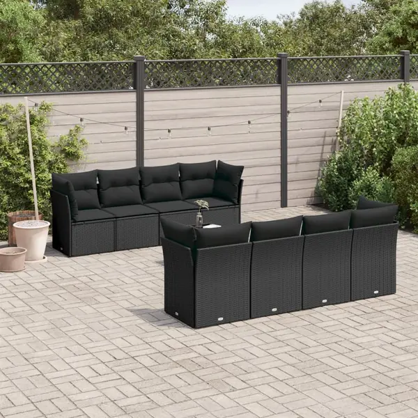 Gossi set mobilier de gradina cu perne, 9 piese, negru, poliratan