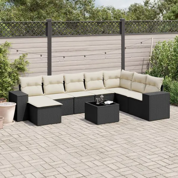 Gossi set mobilier de gradina cu perne, 9 piese, negru, poliratan