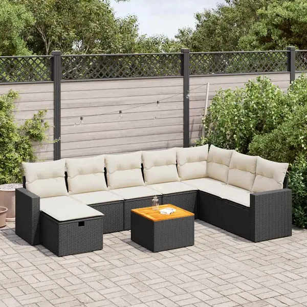 Gossi set mobilier de gradina cu perne, 9 piese, negru, poliratan