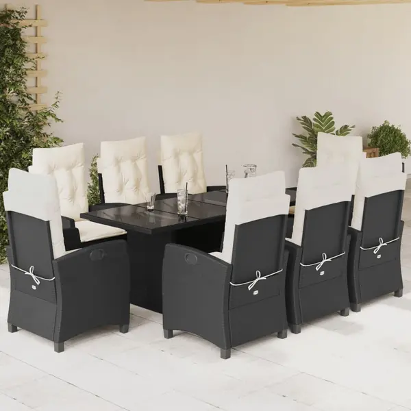Gossi set mobilier de gradina cu perne, 9 piese, negru, poliratan