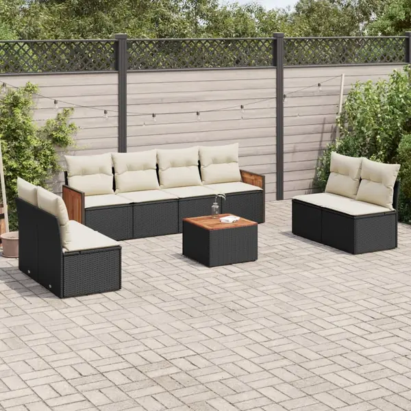 Gossi set mobilier de gradina cu perne, 9 piese, negru, poliratan