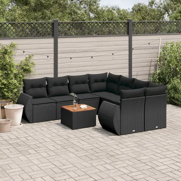 Gossi set mobilier de gradina cu perne, 9 piese, negru, poliratan