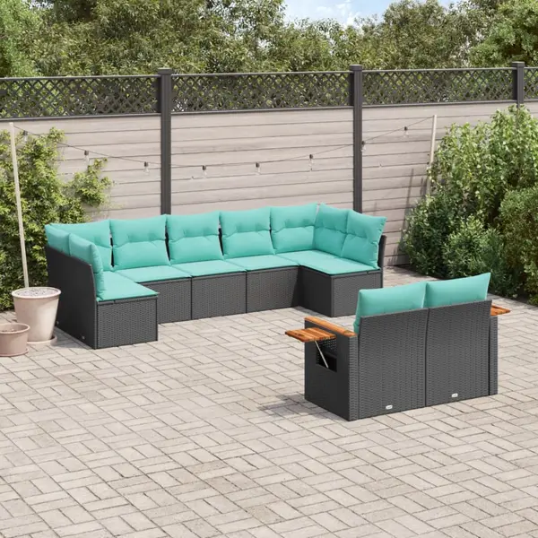 Gossi set mobilier de gradina cu perne, 9 piese, negru, poliratan