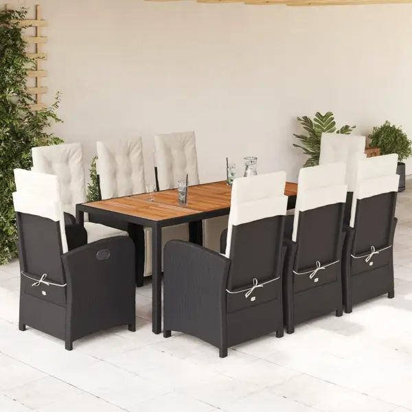 Gossi set mobilier de gradina cu perne, 9 piese, negru, poliratan