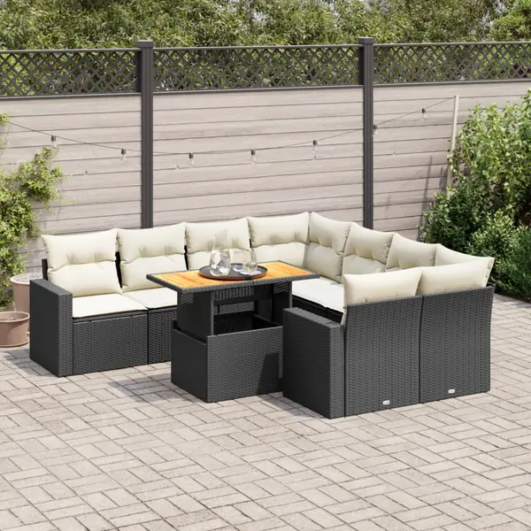 Gossi set mobilier de gradina cu perne, 9 piese, negru, poliratan