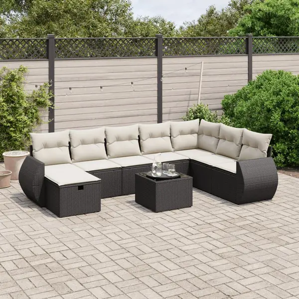 Gossi set mobilier de gradina cu perne, 9 piese, negru, poliratan