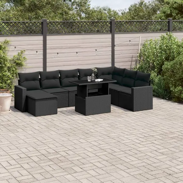 Gossi set mobilier de gradina cu perne, 9 piese, negru, poliratan