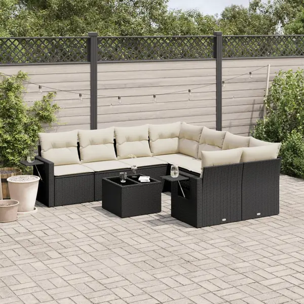Gossi set mobilier de gradina cu perne, 9 piese, negru, poliratan