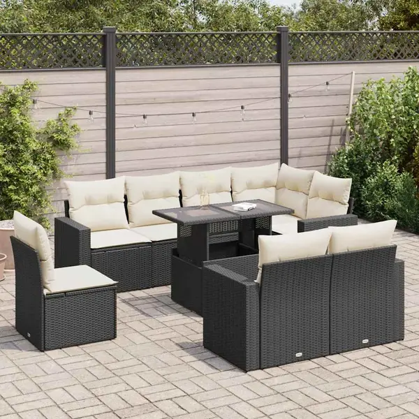 Gossi set mobilier de gradina cu perne, 9 piese, negru, poliratan