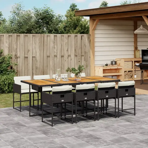 Gossi set mobilier de gradina cu perne, 9 piese, negru, poliratan