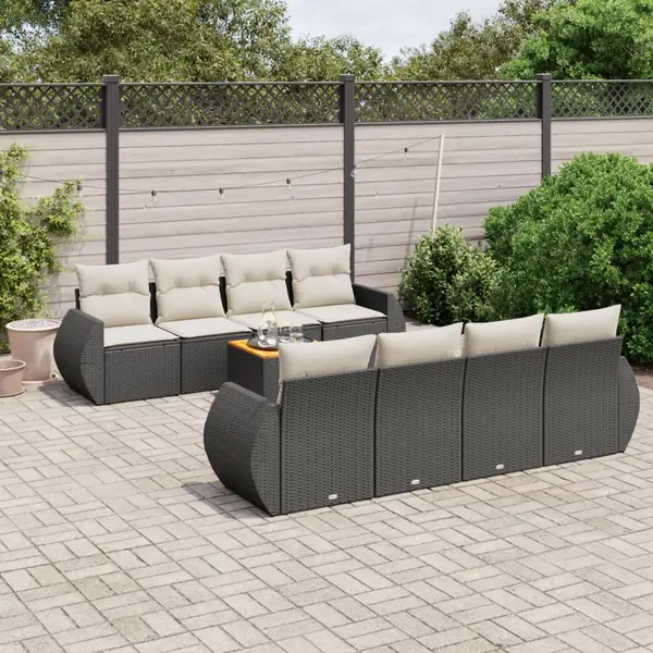 Gossi set mobilier de gradina cu perne, 9 piese, negru, poliratan