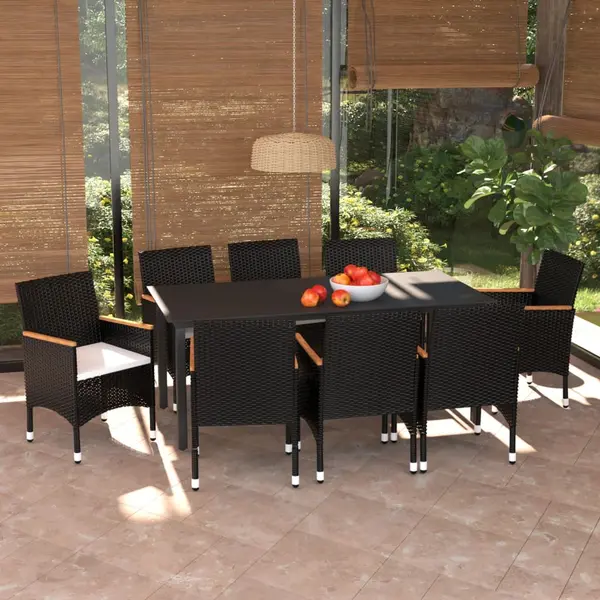 Gossi set mobilier de gradina cu perne, 9 piese, negru, poliratan