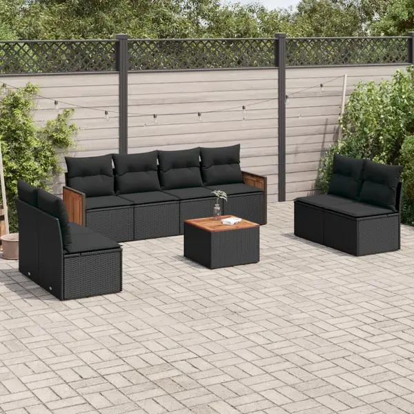 Gossi set mobilier de gradina cu perne, 9 piese, negru, poliratan