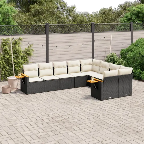 Gossi set mobilier de gradina cu perne, 9 piese, negru, poliratan