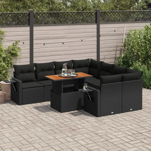 Gossi set mobilier de gradina cu perne, 9 piese, negru, poliratan