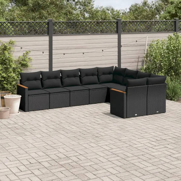 Gossi set mobilier de gradina cu perne, 9 piese, negru, poliratan