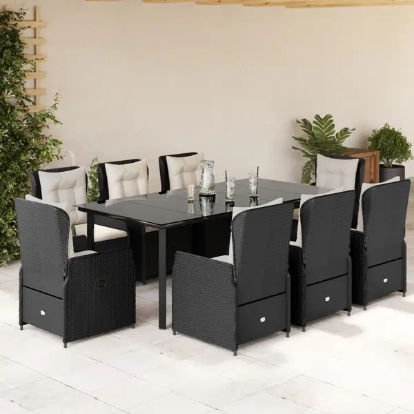 Gossi set mobilier de gradina cu perne, 9 piese, negru, poliratan