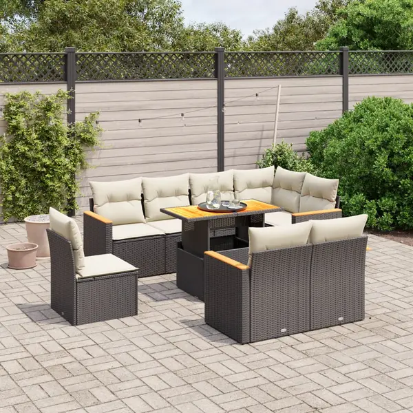 Gossi set mobilier de gradina cu perne, 9 piese, negru, poliratan