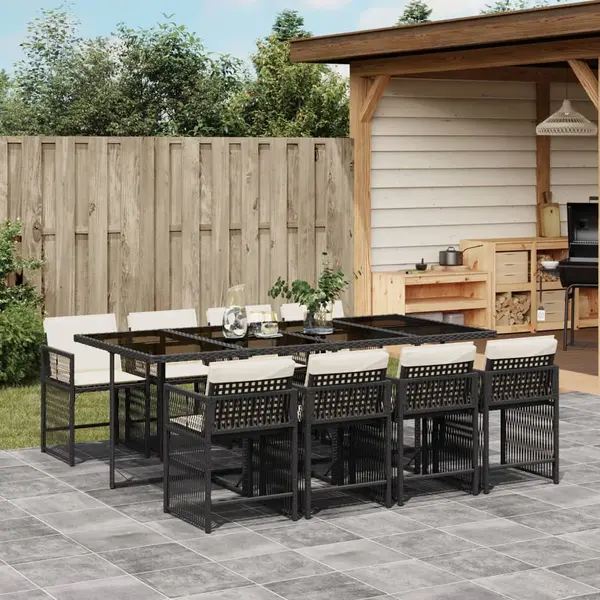 Gossi set mobilier de gradina cu perne, 9 piese, negru, poliratan