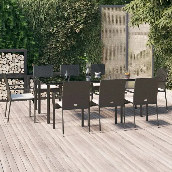 Gossi set mobilier de gradina cu perne, 9 piese, negru, poliratan