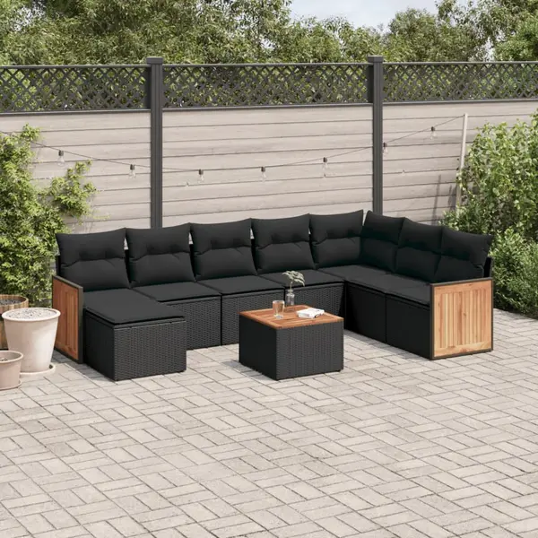 Gossi set mobilier de gradina cu perne, 9 piese, negru, poliratan