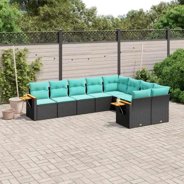 Gossi set mobilier de gradina cu perne, 9 piese, negru, poliratan