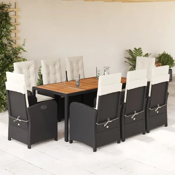 Gossi set mobilier de gradina cu perne, 9 piese, negru, poliratan