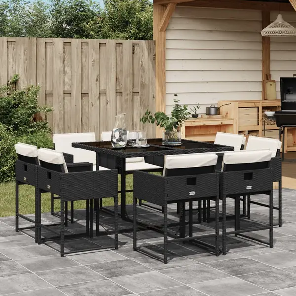 Gossi set mobilier de gradina cu perne, 9 piese, negru, poliratan