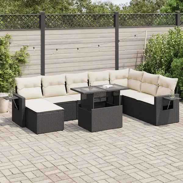 Gossi set mobilier de gradina cu perne, 9 piese, negru, poliratan