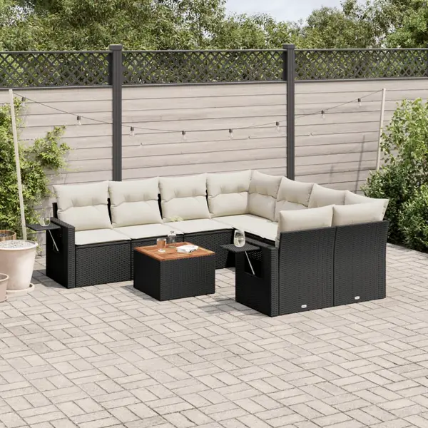 Gossi set mobilier de gradina cu perne, 9 piese, negru, poliratan