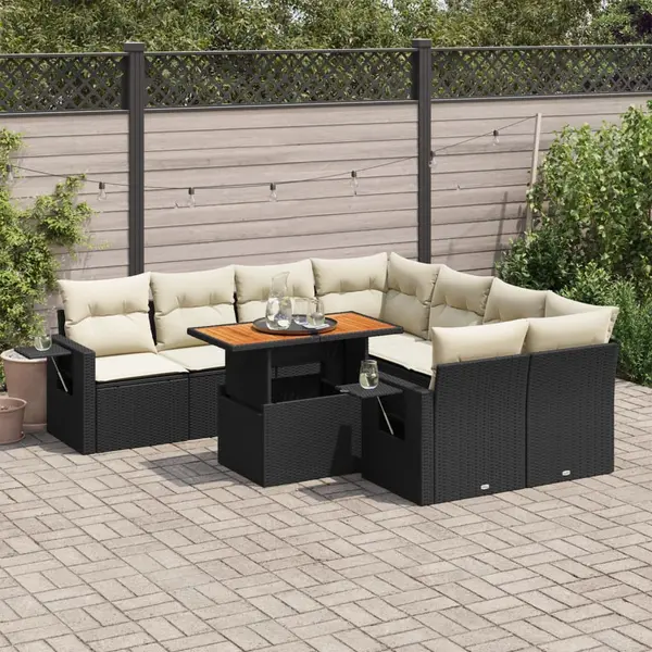 Gossi set mobilier de gradina cu perne, 9 piese, negru, poliratan