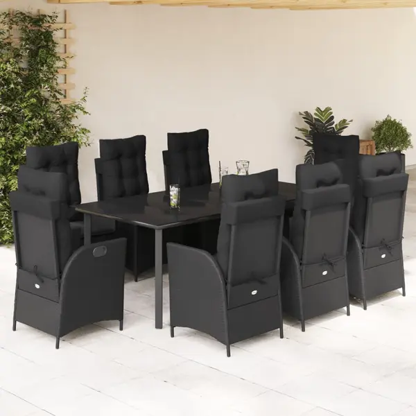 Gossi set mobilier de gradina cu perne, 9 piese, negru, poliratan
