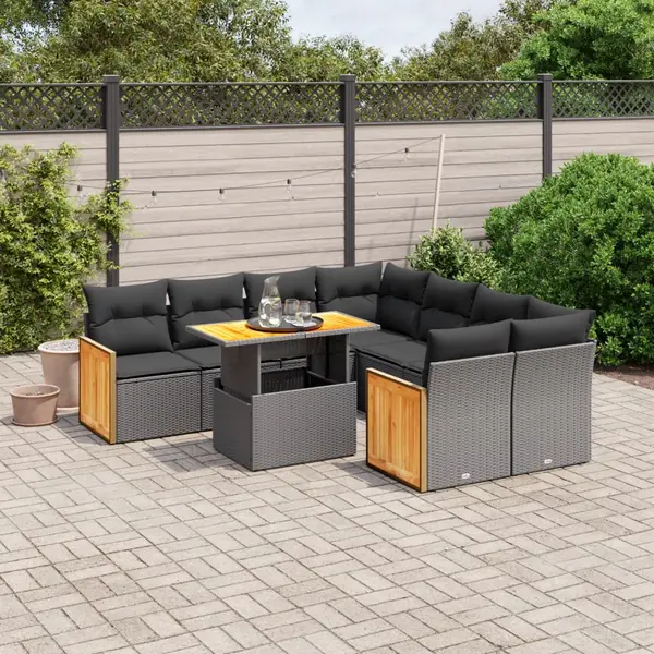 Gossi set mobilier de gradina cu perne, 9 piese, negru, poliratan