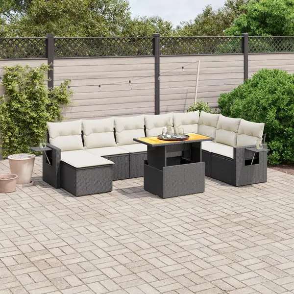 Gossi set mobilier de gradina cu perne, 9 piese, negru, poliratan