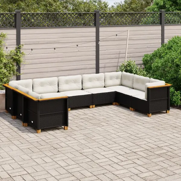 Gossi set mobilier de gradina cu perne, 9 piese, negru, poliratan