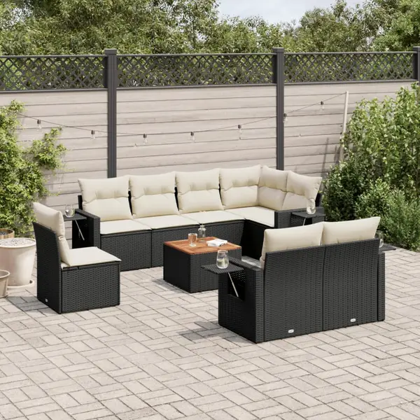 Gossi set mobilier de gradina cu perne, 9 piese, negru, poliratan