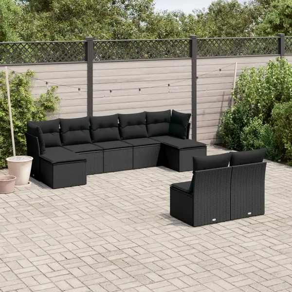Gossi set mobilier de gradina cu perne, 9 piese, negru, poliratan