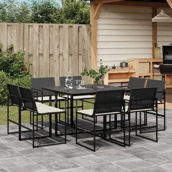 Gossi set mobilier de gradina cu perne, 9 piese, negru, poliratan