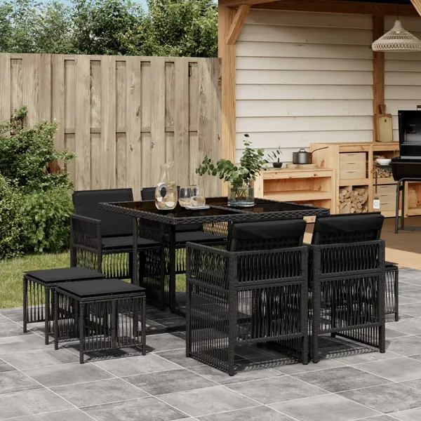 Gossi set mobilier de gradina cu perne, 9 piese, negru, poliratan