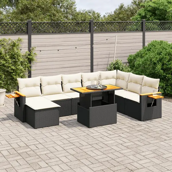 Gossi set mobilier de gradina cu perne, 9 piese, negru, poliratan
