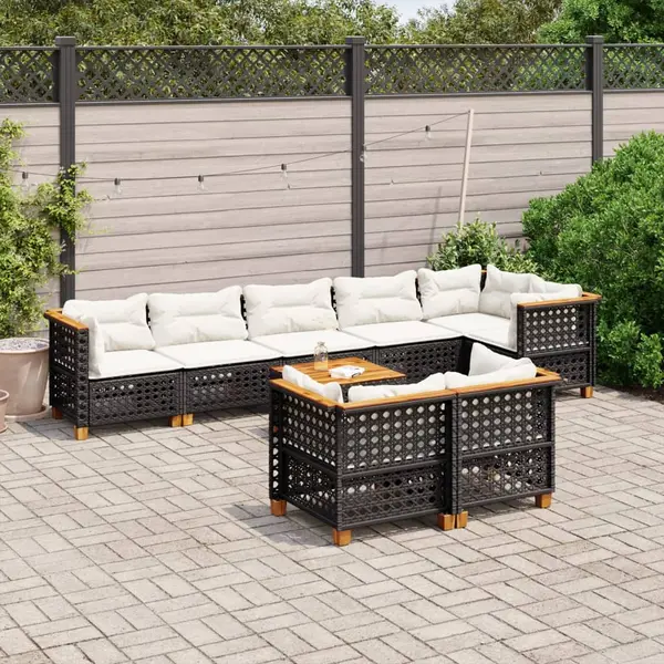 Gossi set mobilier de gradina cu perne, 9 piese, negru, poliratan