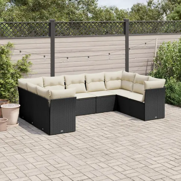 Gossi set mobilier de gradina cu perne, 9 piese, negru, poliratan